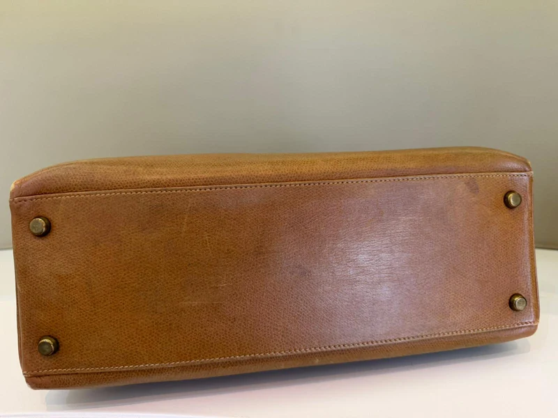 Hermes Vintage Kelly 32 Courchevel Leder Gold 1978
