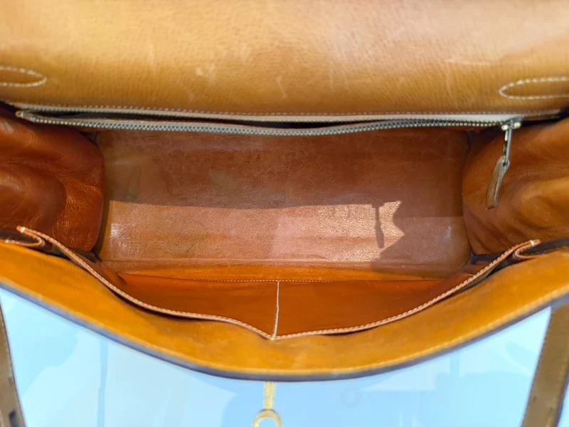 Hermes Vintage Kelly 32 Courchevel Leder Gold 1978