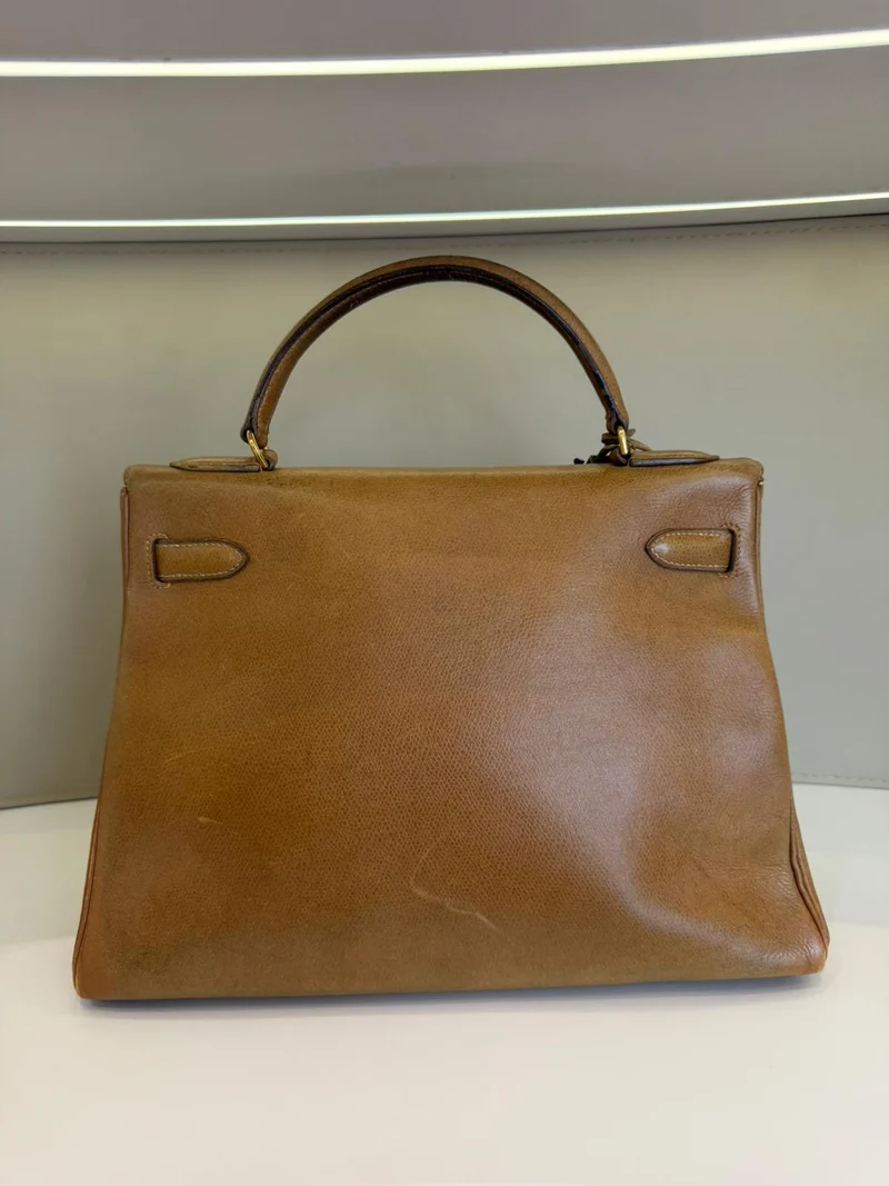 Hermes Vintage Kelly 32 Courchevel Leder Gold 1978