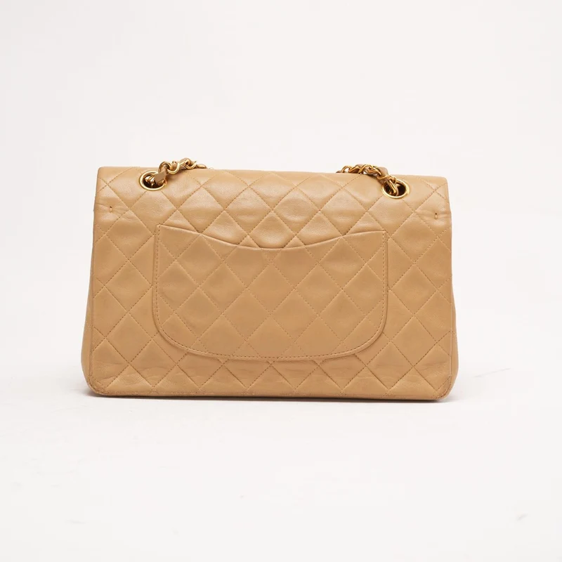 Chanel Vintage Medium Classic Double Flap Bag aus Lammleder, Beige, 1996
