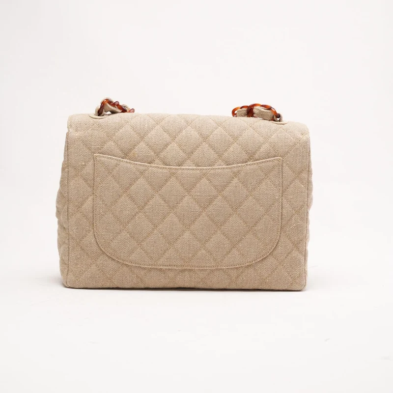 Chanel Vintage Jumbo Classic Single Flap Leinen-Canvas Beige 1997