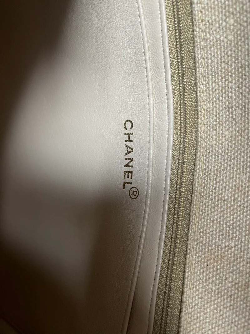 Chanel Vintage Jumbo Classic Single Flap Leinen-Canvas Beige 1997