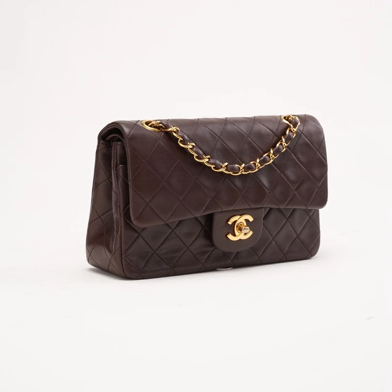 Chanel Vintage Classic Kleine Klappentasche aus Lammleder, dunkelbraun, 1997