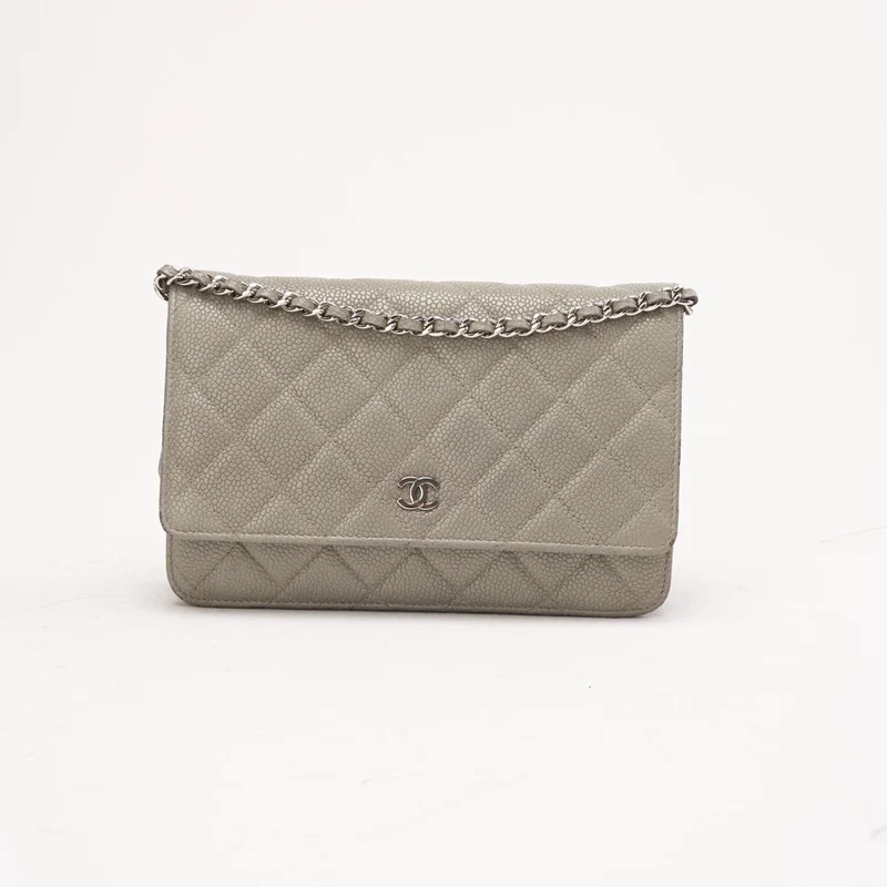 Chanel Grey Caviar Classic Wallet On Chain WOC Silber 2012