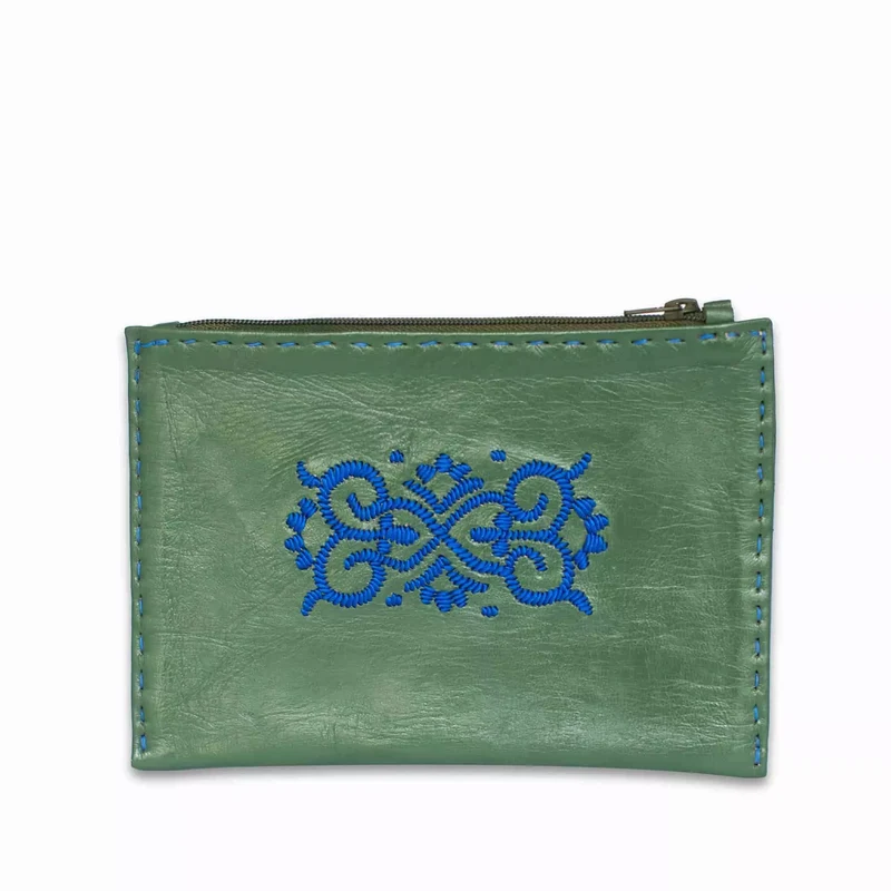 Bestickte Lederpouch mit Reißverschluss