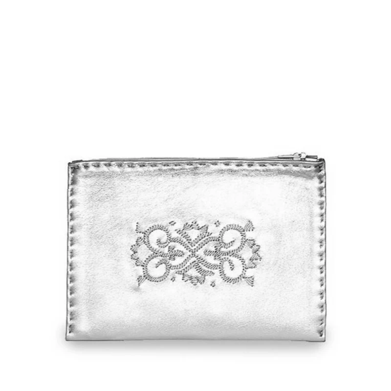 Bestickte Lederpouch mit Reißverschluss