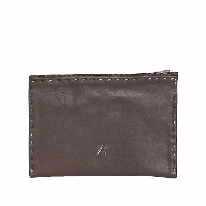 Bestickte Lederpouch mit Reißverschluss
