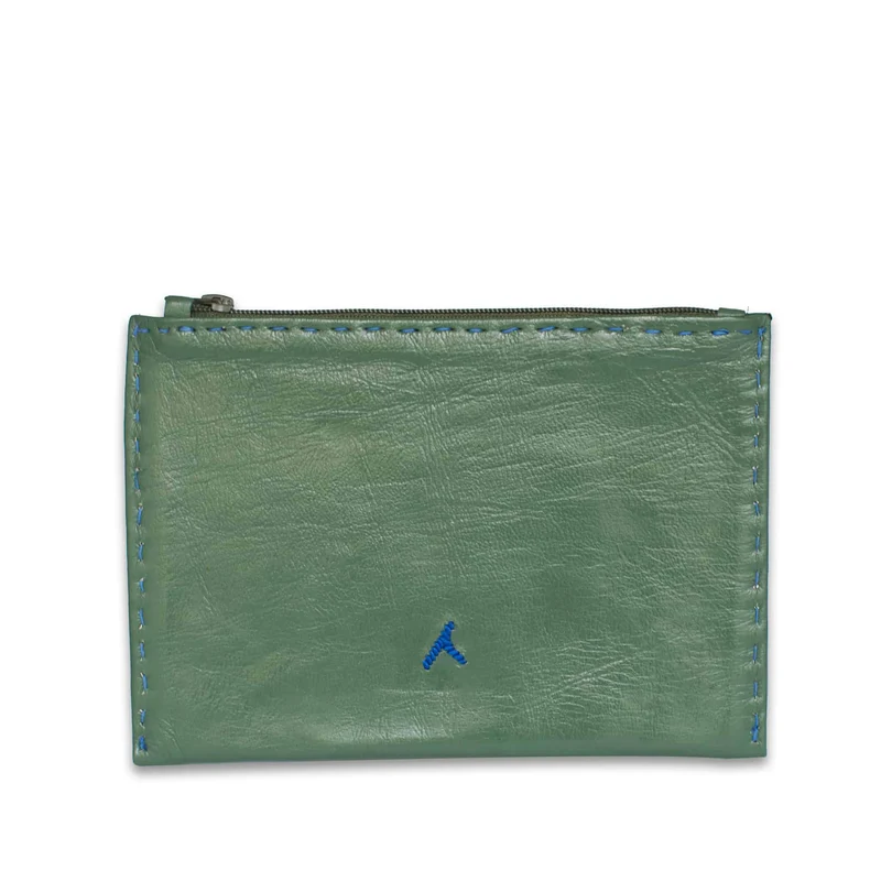 Bestickte Lederpouch mit Reißverschluss