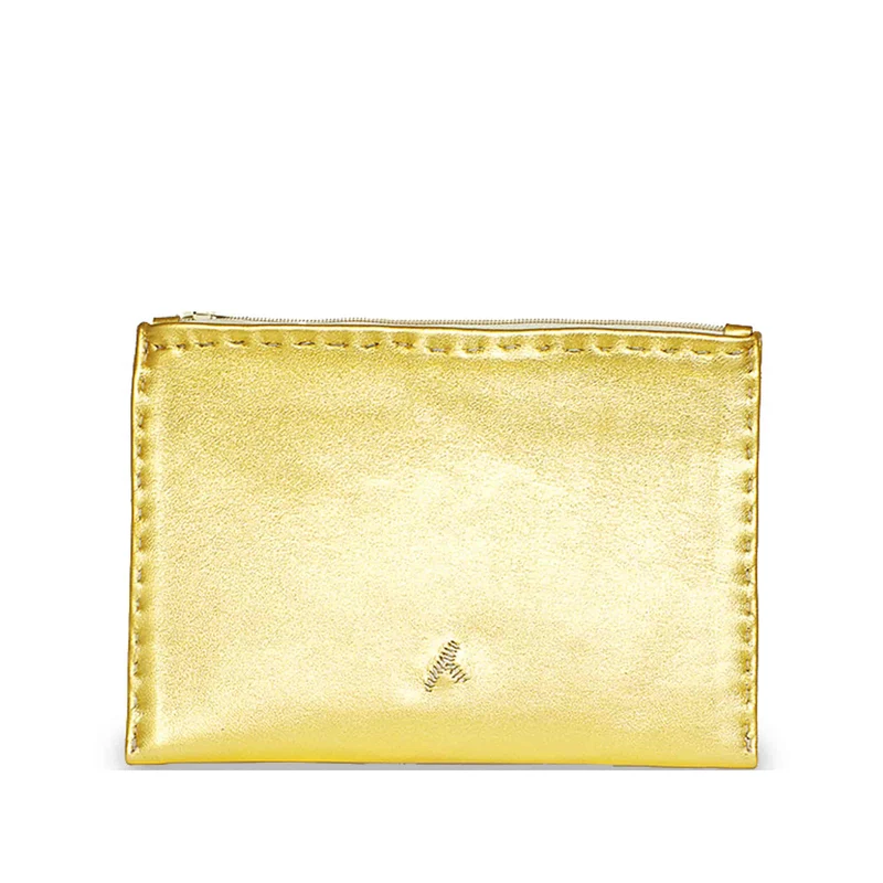 Bestickte Lederpouch mit Reißverschluss