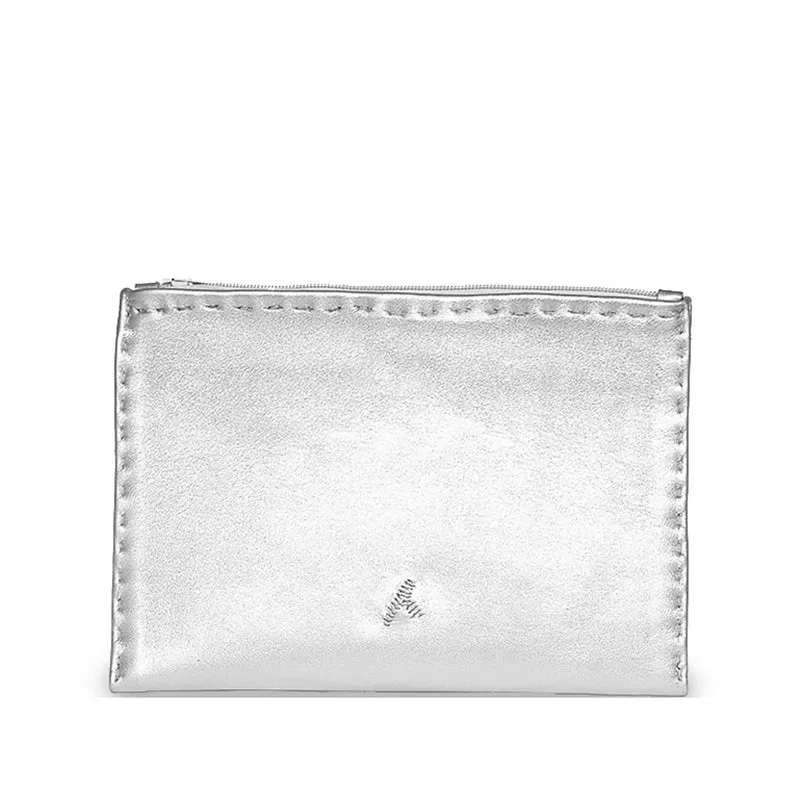 Bestickte Lederpouch mit Reißverschluss