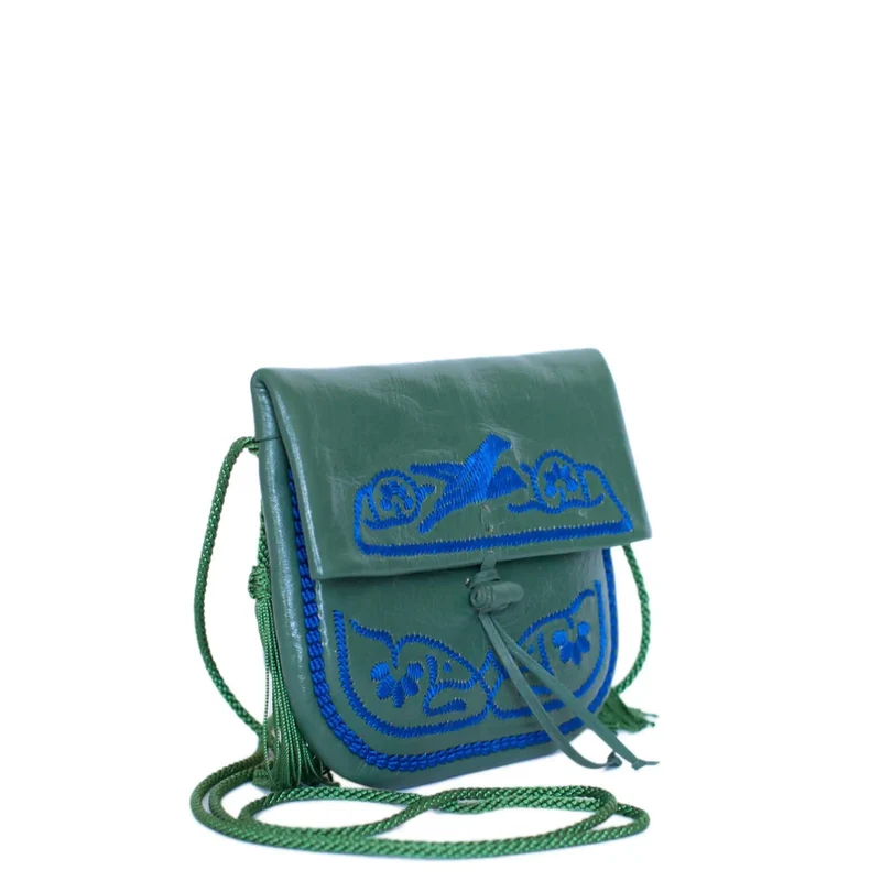 Bestickte Mini Berber Umhängetasche aus Leder