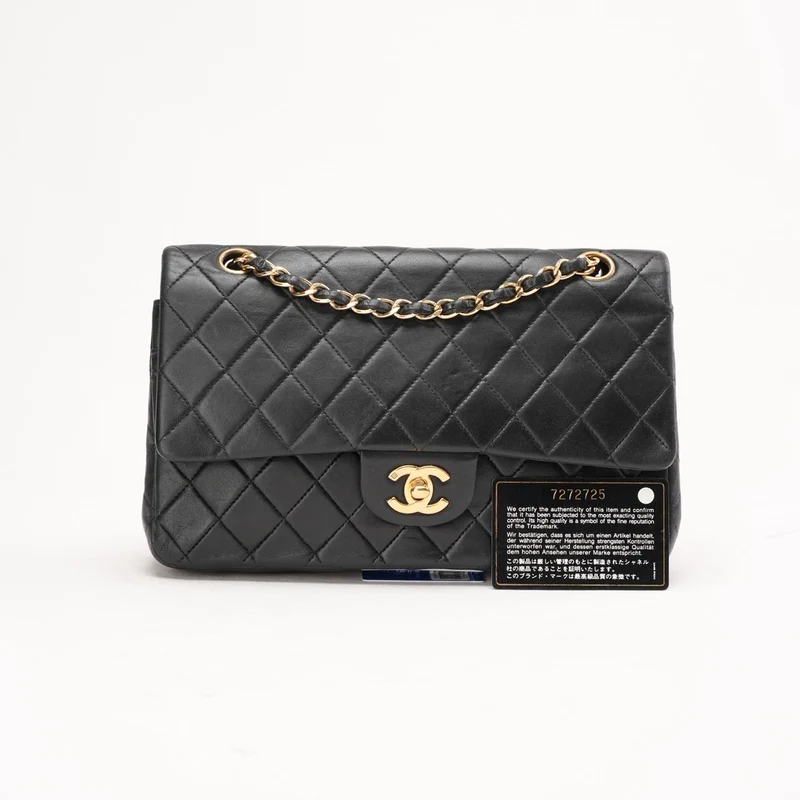 Chanel Vintage Lammleder Medium Classic Double Flap Bag Schwarz 2003