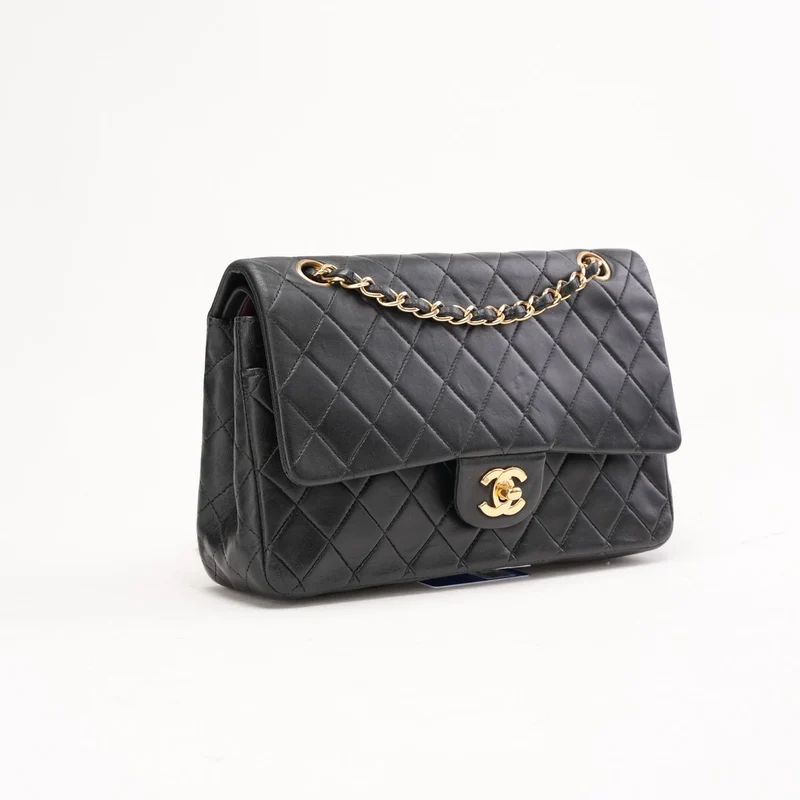 Chanel Vintage Lammleder Medium Classic Double Flap Bag Schwarz 2003
