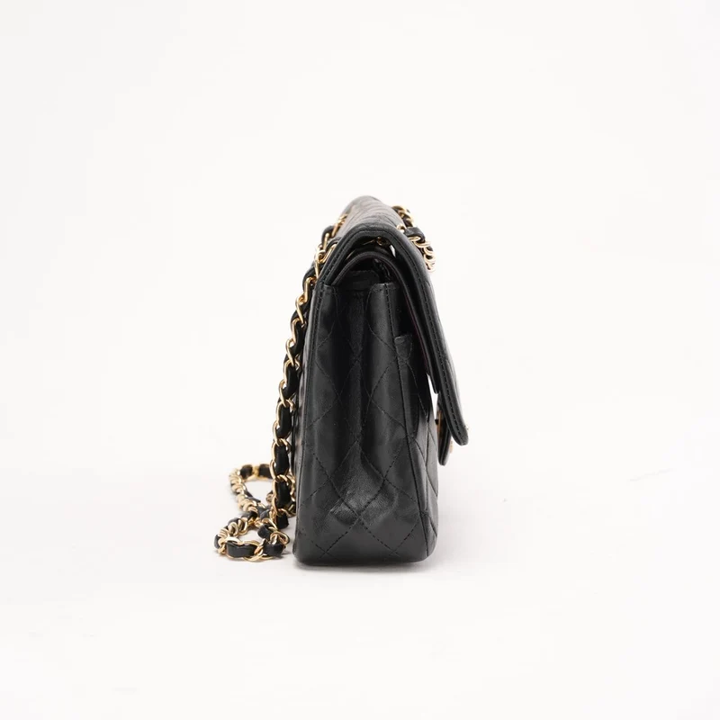 Chanel Vintage Lammleder Medium Classic Double Flap Bag Schwarz 2003