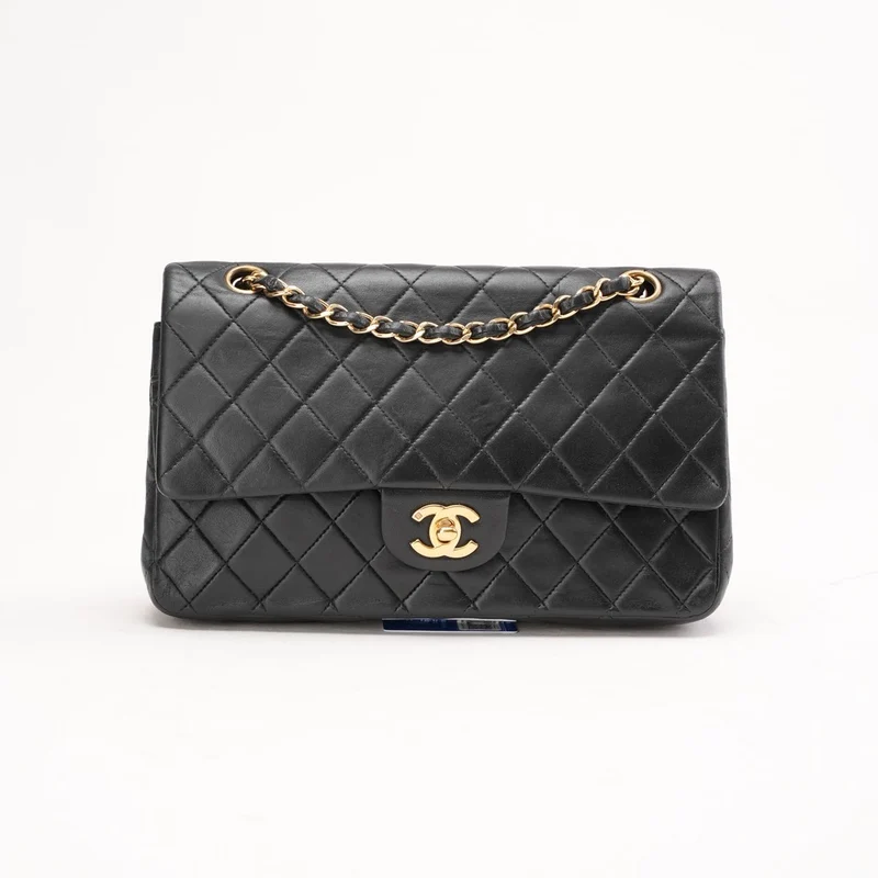 Chanel Vintage Lammleder Medium Classic Double Flap Bag Schwarz 2003