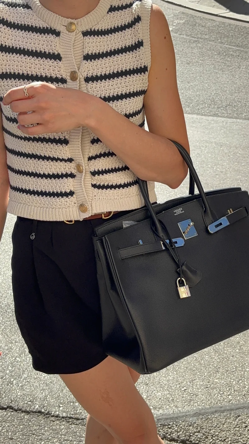 Hermès Birkin 35 aus schwarzem Epsom-Holz mit Palladium-Beschlägen, K-Square-Design, 2007