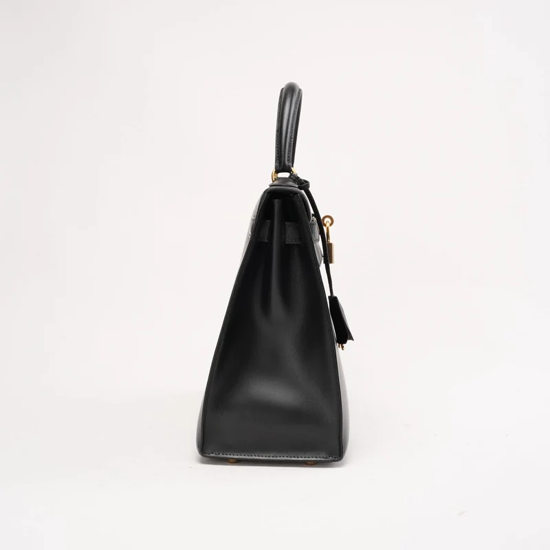 Hermès Vintage Kelly Sellier 32 Box Leder Schwarz W Kreis 1993