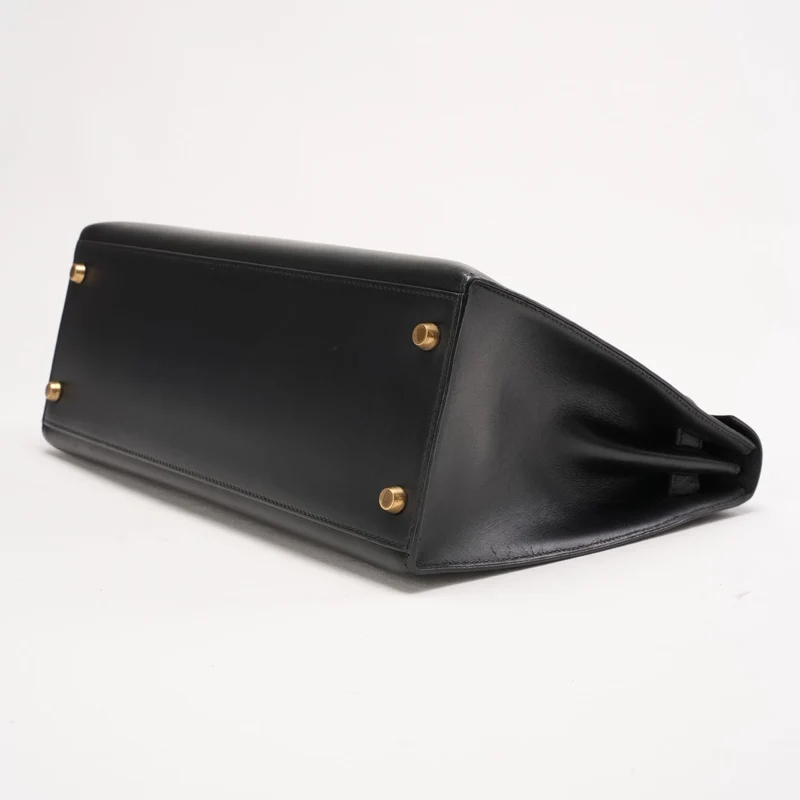Hermès Vintage Kelly Sellier 32 Box Leder Schwarz W Kreis 1993