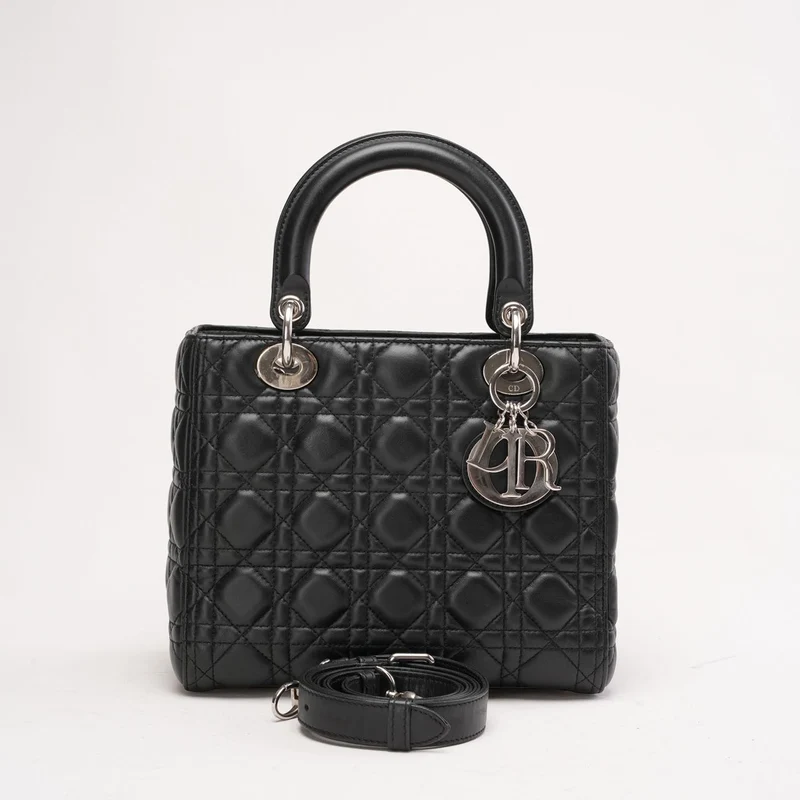 Christian Dior Medium Lady Dior Tasche aus schwarzem Cannage-Lammleder, 2017