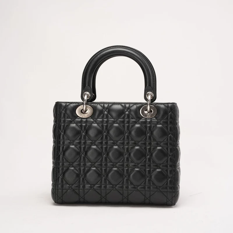 Christian Dior Medium Lady Dior Tasche aus schwarzem Cannage-Lammleder, 2017