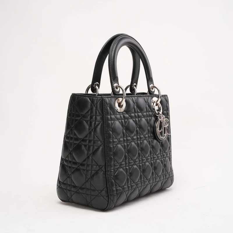 Christian Dior Medium Lady Dior Tasche aus schwarzem Cannage-Lammleder, 2017