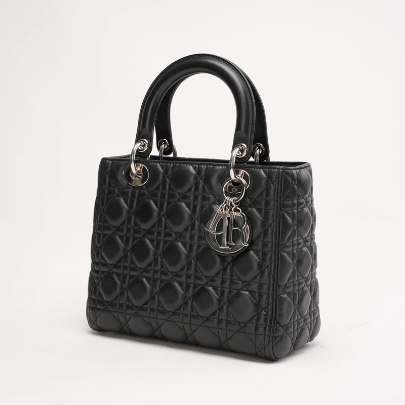 Christian Dior Medium Lady Dior Tasche aus schwarzem Cannage-Lammleder, 2017