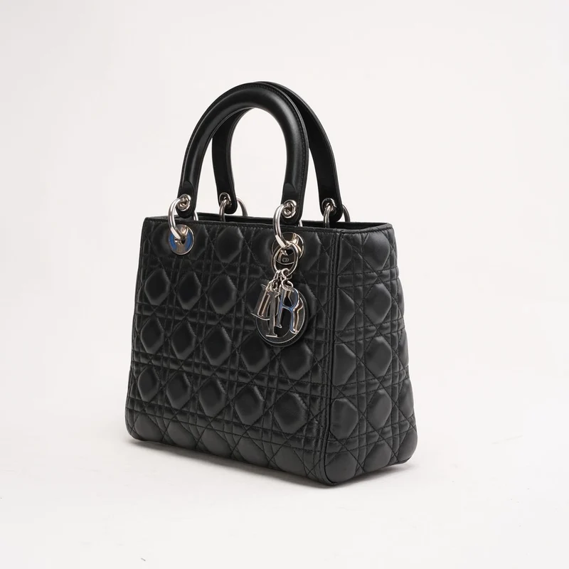 Christian Dior Medium Lady Dior Tasche aus schwarzem Cannage-Lammleder, 2017