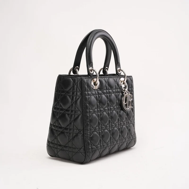 Christian Dior Medium Lady Dior Tasche aus schwarzem Cannage-Lammleder, 2017