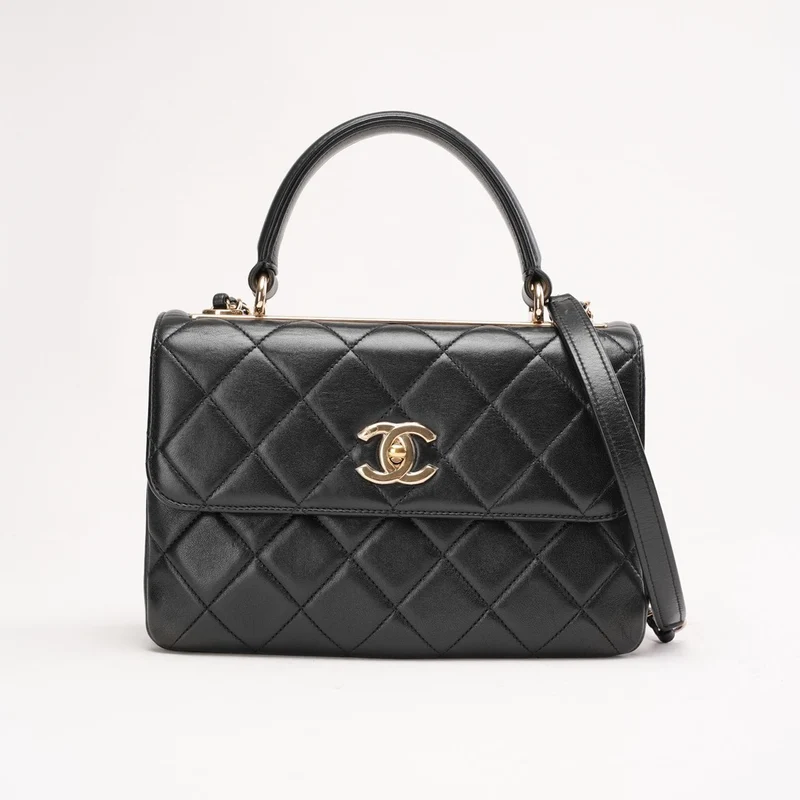 Chanel Schwarze kleine Trendy CC Schultertasche aus Lammleder 2018