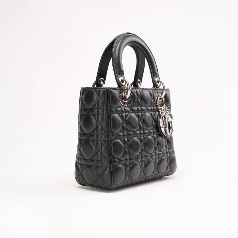 Christian Dior Schwarze kleine Lady Dior Tasche aus Cannage-Lammleder 2016