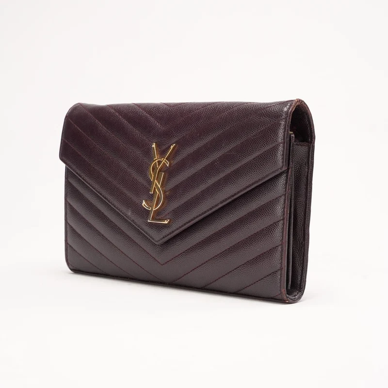 Saint Laurent Burgundy Monogram Envelope Medium Wallet on Chain 2014