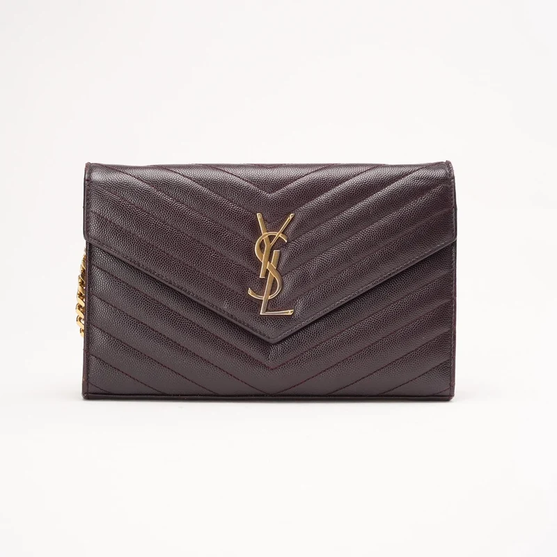 Saint Laurent Burgundy Monogram Envelope Medium Wallet on Chain 2014