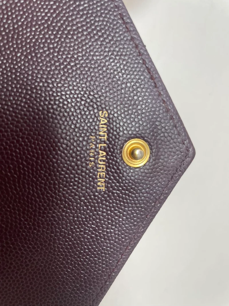 Saint Laurent Burgundy Monogram Envelope Medium Wallet on Chain 2014