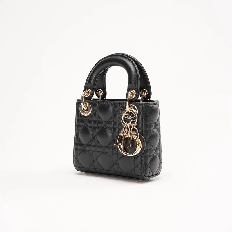 Christian Dior Micro Lady Dior Tasche aus schwarzem Cannage-Lammleder, Modell 2021
