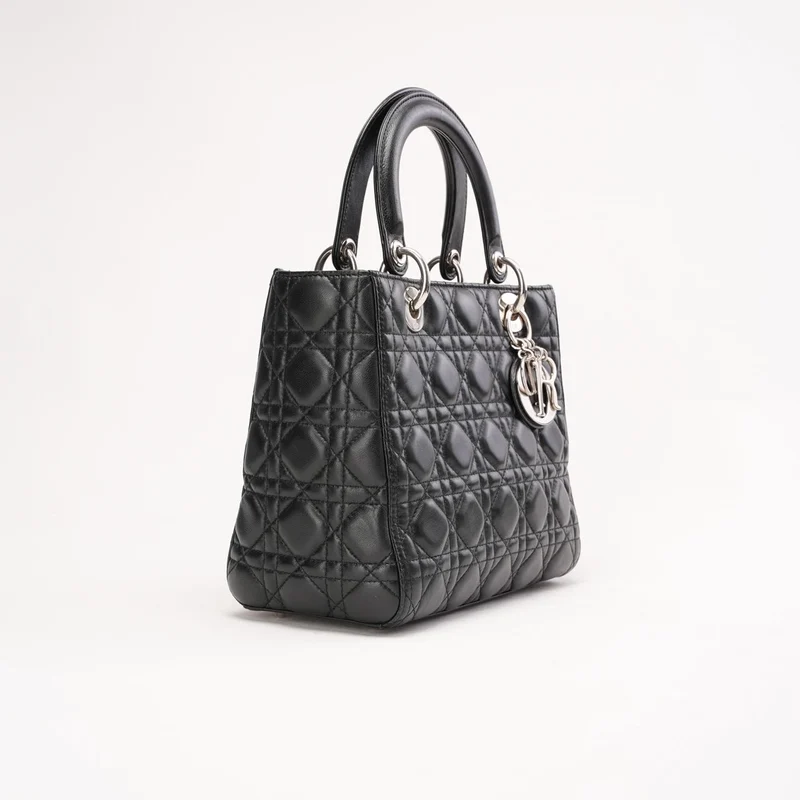 Christian Dior Medium Lady Dior Tasche aus Leder, Schwarz, 2014