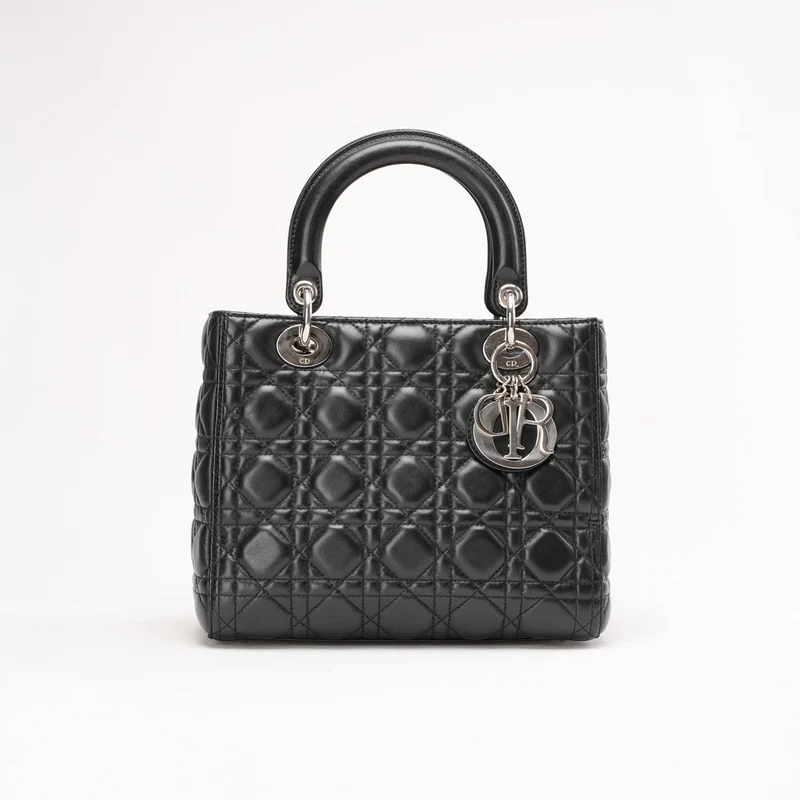 Christian Dior Medium Lady Dior Tasche aus Leder, Schwarz, 2014