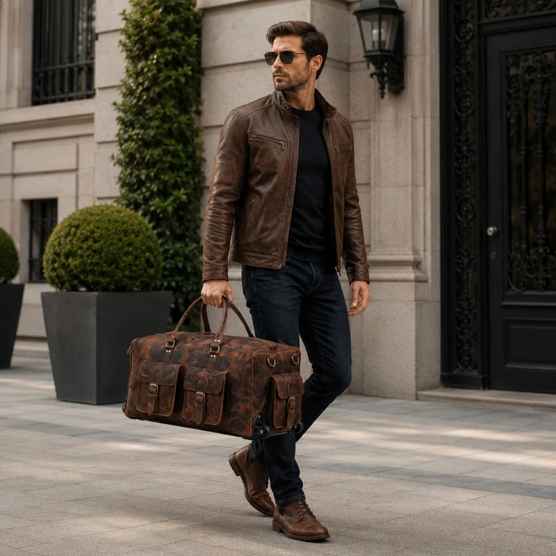 Camper Leather Wheeled Duffle Bag