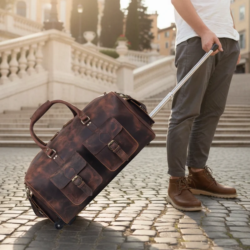 Camper Leather Wheeled Duffle Bag Combo