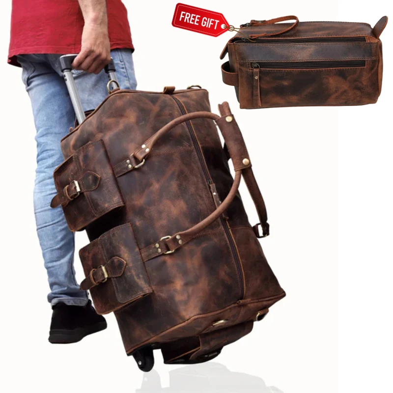 Camper Leather Wheeled Duffle Bag Combo