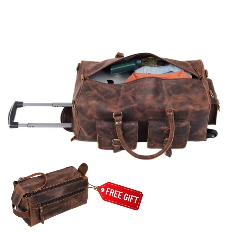 Camper Leather Wheeled Duffle Bag Combo