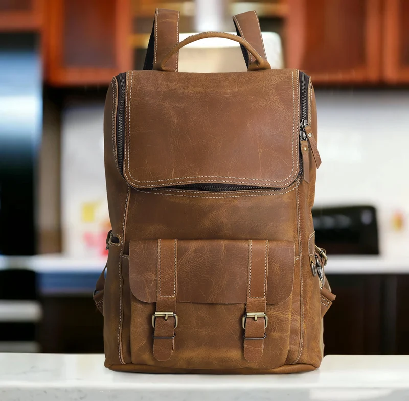Corbin Tan Travel Leather Backpack