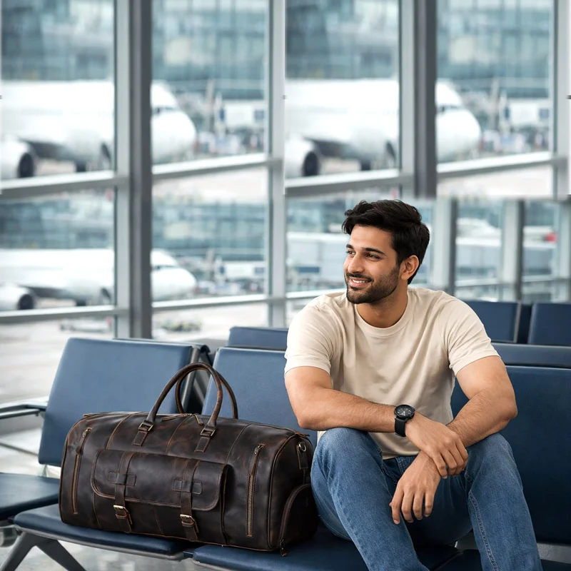 Mars Leather Duffel Bag For Men - Dark Brown