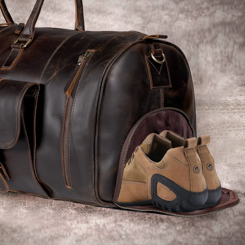 Mars Leather Duffel Bag For Men - Dark Brown
