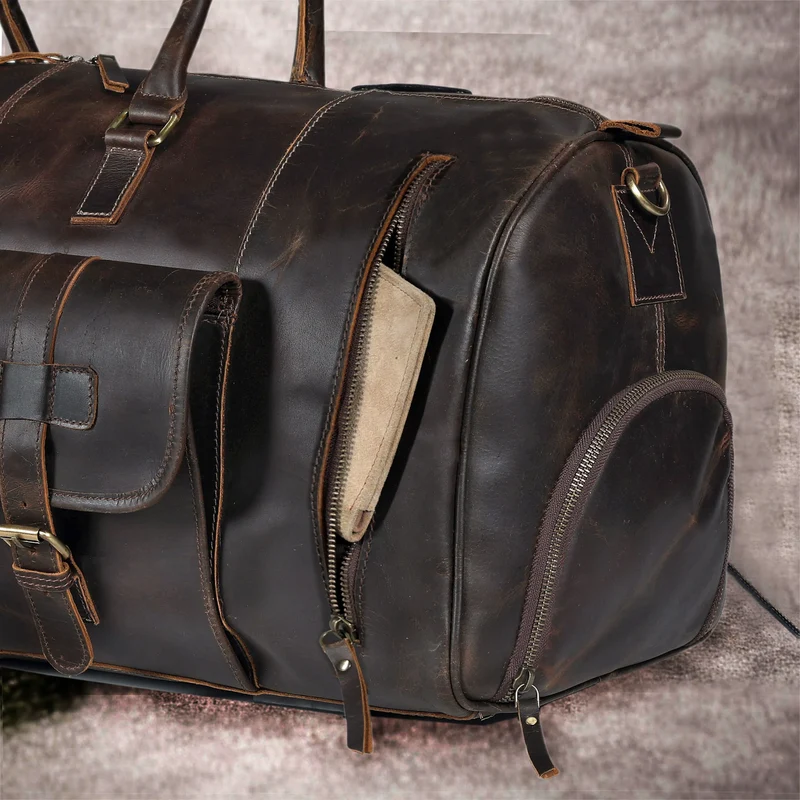 Mars Leather Duffel Bag For Men - Dark Brown