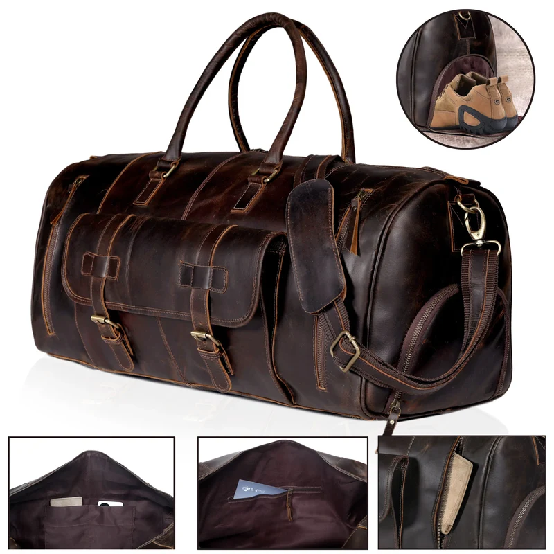 Mars Leather Duffel Bag For Men - Dark Brown