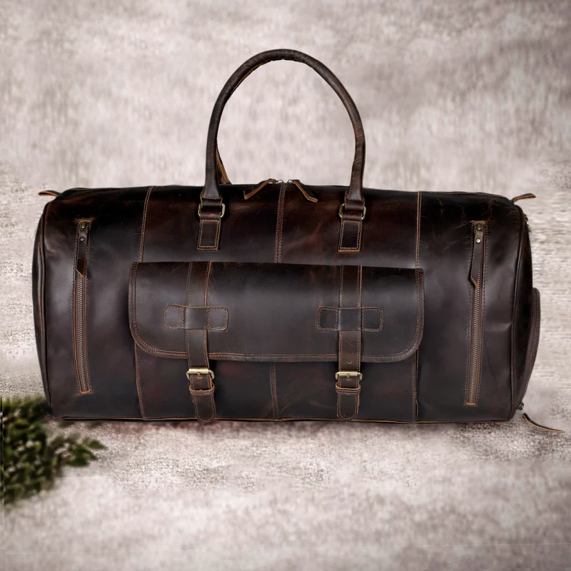 Mars Leather Duffel Bag For Men - Dark Brown