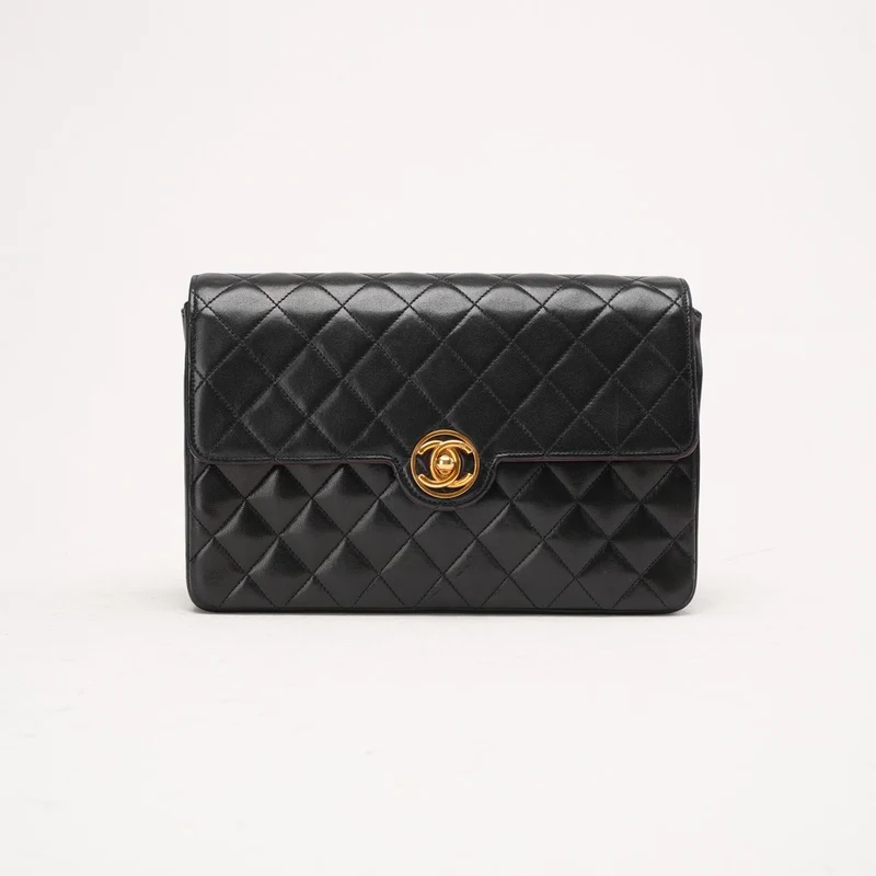 Chanel Schwarze Vintage Timeless Classic Single Flap Bag 1991