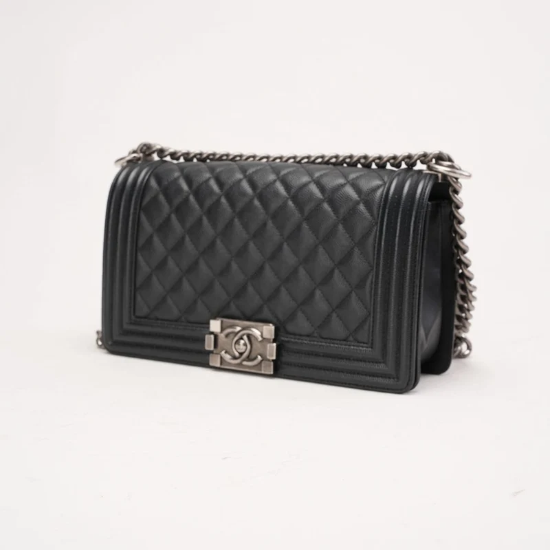 Chanel Medium Boy Flap Black Caviar Silver Hardware 2018