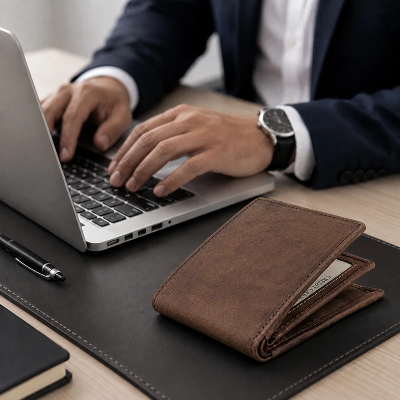 Men's Bifold Leather Wallet - Brown