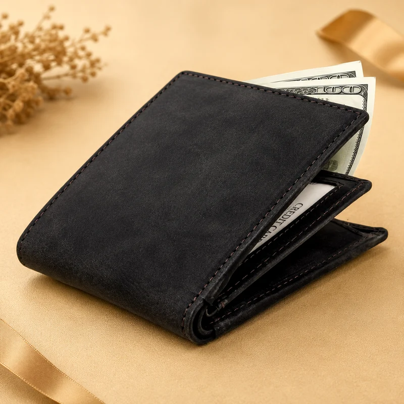 Men's Bifold Leather Wallet - Brown
